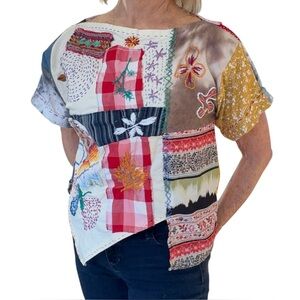 Auntie M Upcycled One-of-a-Kind Handmade Patchwork Embroidery Artwear Top